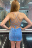 Load image into Gallery viewer, Sparkly Blue Spaghetti Straps Tight Short Homecoming Dress with Sequins