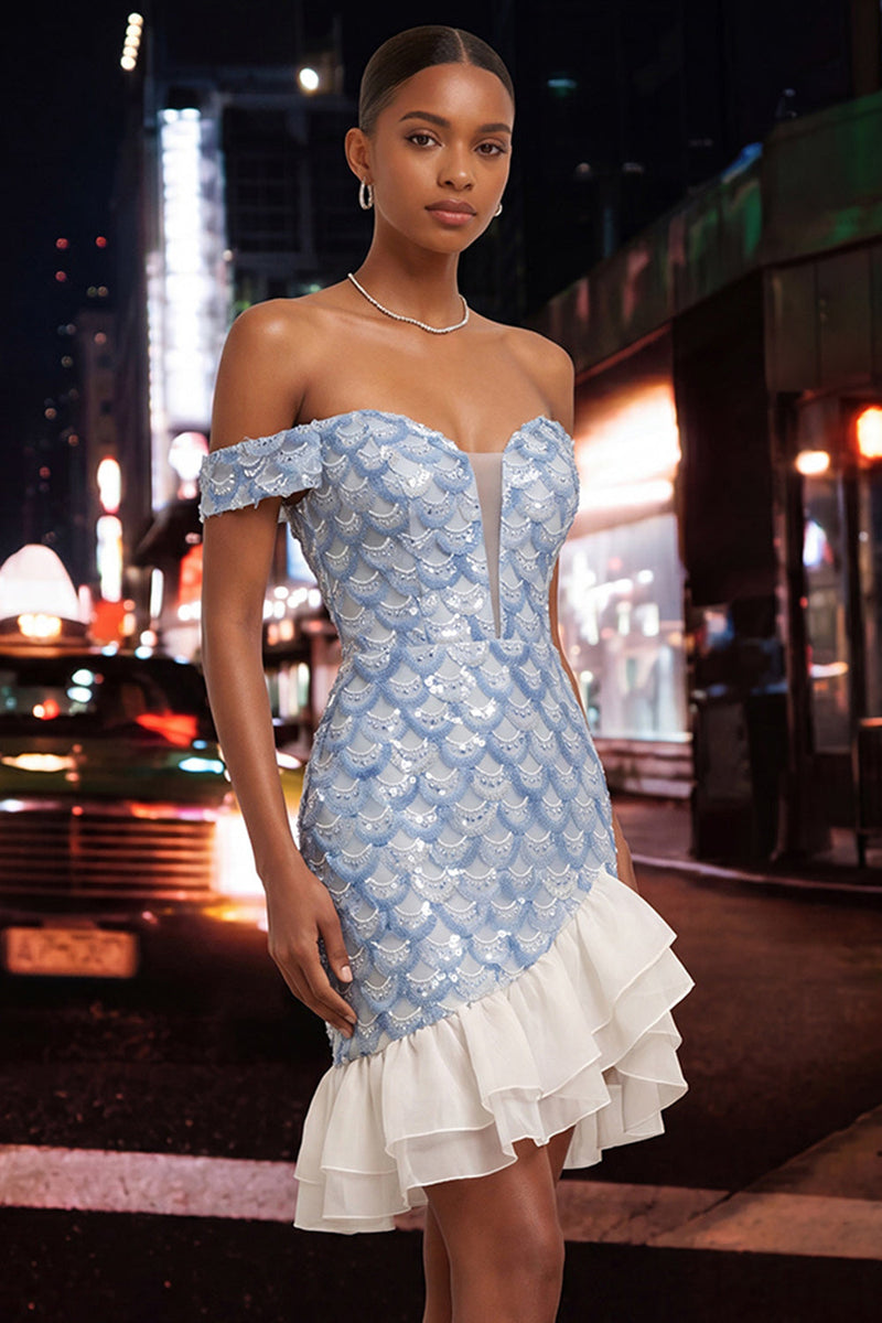 Load image into Gallery viewer, Sparkly Sequin Green Ruffled Tight Short Homecoming Dress
