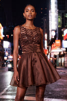 Load image into Gallery viewer, Sparkly Dark Green Sequin Ruched A-Line Short Homecoming Dress