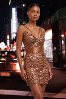 Load image into Gallery viewer, Sparkly Dark Green Sequin Spaghetti Straps Tight Short Homecoming Dress