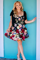 Load image into Gallery viewer, Black A-Line Floral Printed Short Homecoming Dress
