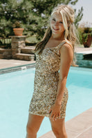 Load image into Gallery viewer, Sparkly Spaghetti Straps Golden Bodycon Homecoming Dress