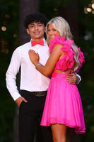 Load image into Gallery viewer, A-Line Hot Pink V-neck Short Homecoming Dress with Ruffles