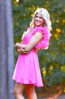 Load image into Gallery viewer, A-Line Hot Pink V-neck Short Homecoming Dress with Ruffles