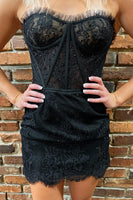 Load image into Gallery viewer, Sweetheart Black Bodycon Corset Homecoming Dress with Lace