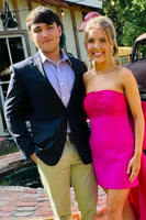 Load image into Gallery viewer, Fuchsia Strapless Homecoming Dress with Oversized Bow and Flowing Train