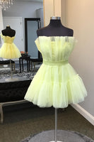 Load image into Gallery viewer, A-Line Yellow Strapless Tulle Short Homecoming Dress