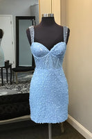 Load image into Gallery viewer, Sparkly Spaghetti Straps Blue Bodycon Corset Homecoming Dress with Sequins