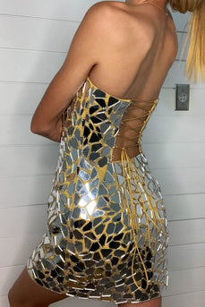 Silver Strapless Bodycon Mirror Short Homecoming Dress