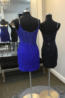 Load image into Gallery viewer, Sparkly Royal Blue Spaghetti Straps Bodycon Homecoming Dress with Beading