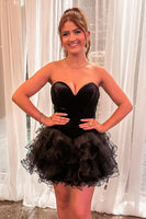 Load image into Gallery viewer, A-Line Black Sweetheart Tulle Homecoming Dress with Ruffles