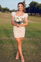 Load image into Gallery viewer, Square Neck Purple Bodycon Corset Homecoming Dress with Appliques