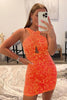 Load image into Gallery viewer, Halter Fuchsia Sleeveless Homecoming Dress with Sequins