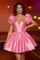 Load image into Gallery viewer, Pink Corset A Line Satin Short Homecoming Dress