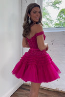 Load image into Gallery viewer, Fuchsia A-Line Off The Shoulder Homecoming Dress With Belt
