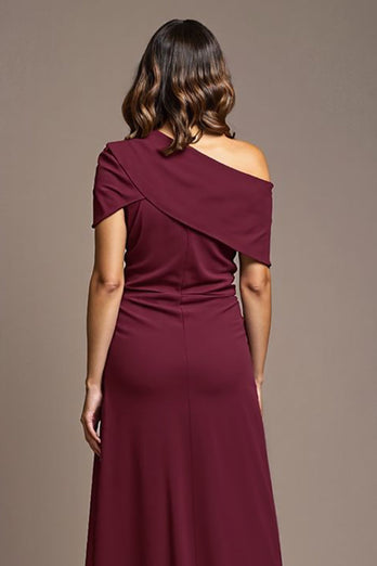 Burgundy Satin Long Sheath Mother of the Bride Dress with Slit