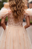 Load image into Gallery viewer, Floral Champagne Short Ruffled Corset Homecoming Dress with Lace
