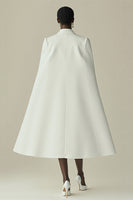 Load image into Gallery viewer, White Satin Peak Lapel Cape Short Work Blazer Dress