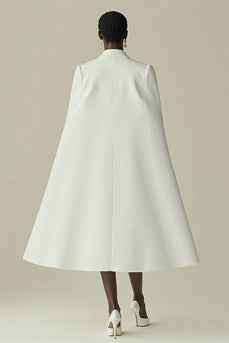 White Satin Peak Lapel Cape Short Work Blazer Dress