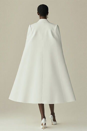 White Satin Peak Lapel Cape Short Work Blazer Dress