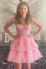 Load image into Gallery viewer, A-Line Sweetheart Pink Corset Short Homecoming Dress with Lace