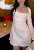 Load image into Gallery viewer, Sparkly White Backless Sequins Ruched Mini Dress with Sleeves