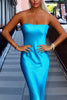 Load image into Gallery viewer, Simple Turquoise Mermaid Satin Strapless Maxi Dress