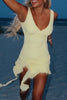 Load image into Gallery viewer, Yellow Chiffon Bodycon  V-Neck Mini Dress with Ruffles