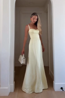 Load image into Gallery viewer, Yellow Satin Sheath Spaghetti Straps Maxi Corset Wedding Guest Dress