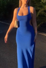 Load image into Gallery viewer, Royal Blue Satin Sheath Square Neck Long Wedding Guest Dress with Slit