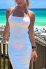 Load image into Gallery viewer, Simple White Spaghetti Straps Boho Sheath Ruched Long Engagement Dress