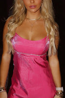 Load image into Gallery viewer, Sparkly Fuchsia Satin Beaded Spaghetti Straps Mini Dress