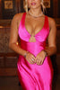 Load image into Gallery viewer, Fuchsia Sheath Satin Cut Out Thick Straps Maxi Dress