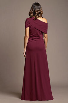 Burgundy Satin Long Sheath Mother of the Bride Dress with Slit