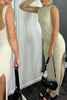 Load image into Gallery viewer, Beige Sheath Round Neck Backless Long Prom Dress with Slit