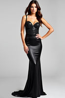 Load image into Gallery viewer, Black Mermaid Sequins Crossed Straps Back Long Formal Dress