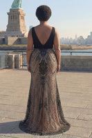 Load image into Gallery viewer, Mermaid Sequins V-Neck Black Prom Dress