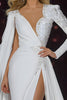 Load image into Gallery viewer, Sparkly White Mermaid Ruched Long Sleeves Pageant Dress with Slit