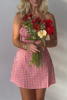 Load image into Gallery viewer, Red Plaid A Line Strapless Mini Dress
