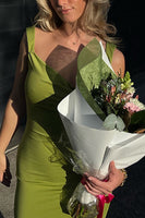 Load image into Gallery viewer, Simple Olive Satin Bodycon Thick Straps Prom Dress