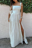 Load image into Gallery viewer, White Cut Out A Line Long Corset Formal Dress with Slit