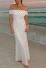 Load image into Gallery viewer, Black and White Dots Off the Shoulder Sheath Long Prom Dress