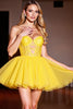 Load image into Gallery viewer, Yellow Corset Sweetheart Short Tulle Homecoming Dress with Lace