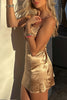 Load image into Gallery viewer, Champagne Bodycon Satin Spaghetti Straps Mini Dress