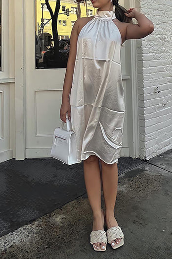Simple White Satin Halter Midi Dress