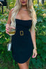 Load image into Gallery viewer, Black Strapless Tight Mini Dress with Belt