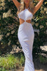 Load image into Gallery viewer, White Mermaid Halter Cut Out Long Graduation Dress
