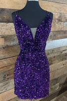 Load image into Gallery viewer, Royal Blue V-Neck Sequined Homecoming Dress with Criss Cross Back