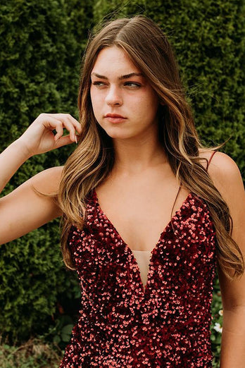 Royal Blue V-Neck Sequined Homecoming Dress with Criss Cross Back