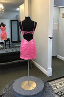 Load image into Gallery viewer, Sparkly Purple Spaghetti Straps Corset Homecoming Dress with Sequins